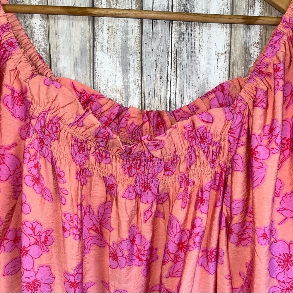 Oddy Floral Off Shoulder Puff Sleeve Blouse Pink Peach Plus Size 1X - Picture 4 of 8